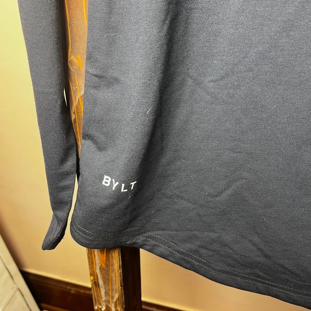 BYLT Premium Basics Signature Drop-Cut Long Sleeve Shirt Navy Blue Mens Small